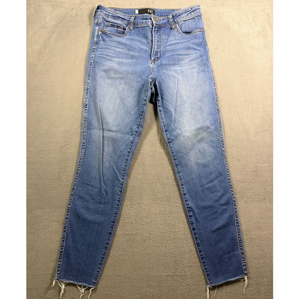 KUT From The Kloth Connie Ankle Skinny Jeans 10 High Rise Blue Denim Raw‎ Hem